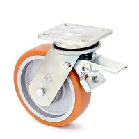 Колесо поворотное KAMA STRONG с крепежной панелью и тормозом 150 мм (4504-STR-150-B)