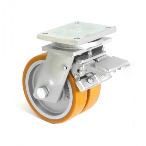 Сдвоеное большегрузное колесо KAMA из полиуритана с тормозом 150 мм (4604-DSTR-150-B) Сдвоеное большегрузное колесо KAMA из полиуритана с тормозом 150 мм (4604-DSTR-150-B)